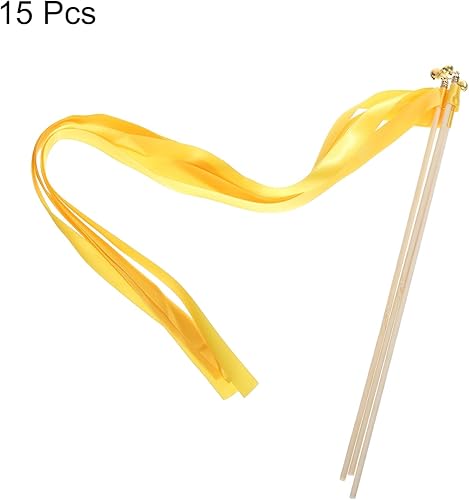 Vista 3 de MECCANIXITY 15 palitos de cinta de boda para fiesta de boda, serpentinas para boda, fiesta, celebración, amarillo