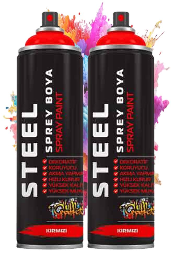Kırmızı Sprey Boya 200 ml 2 Adet Hızlı Kuruyan Profesyonel Ahşap Plastik Demir Metal Cam Porselen Duvar Renkli
