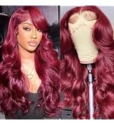 99J Burgundy Lace Front Wigs Human Hair Body Wave 13x4 HD 99j Lace Front Wig Human Hair Wear and ...