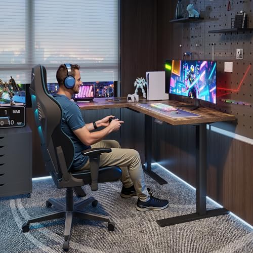 Image of SANODESK Electric L-Shaped Corner Standing Desk with Drawer,63x48