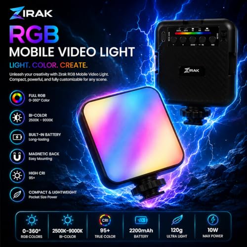 Image of RGB Video Light with Mobile Clip Mount, Rechargeable LED Camera Fill Light for Photography, Vlogging, YouTube, Live Streaming & Makeup, Adjustable Brightness Pocket Light
