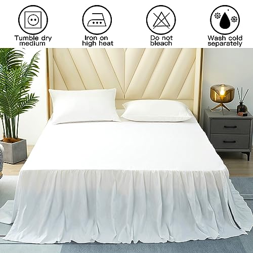 Image of Bed Skirt King Size 22 Inch Drop Ruffled Bed Skirt with Split Corners | Bed Skirt with Platform, Soft and Stylish 100% Microfiber, White