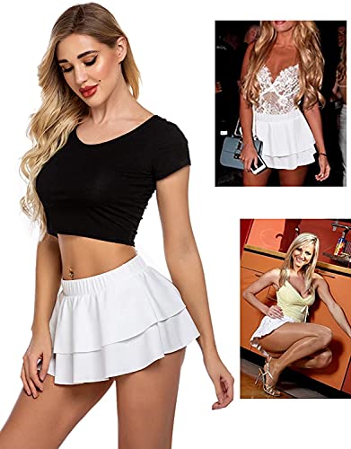 Image of Women's Babydoll Flirty Layered Ruffle Pleated Sexy Naughty Lingerie Mini Skirts for Special Romentic Moments