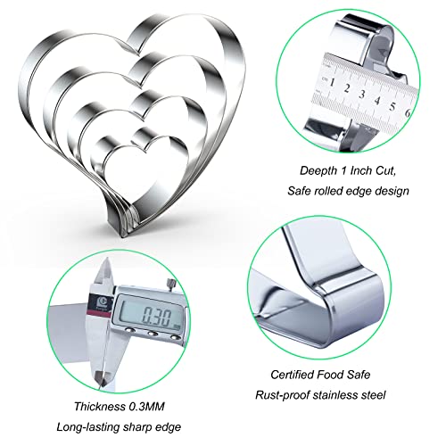 Heart Cookie Cutter Set Large/Small/Mini - 5 Inch, 4 Inch, 3 Inch, 2 Inch - 4 Piece Valentine's Heart Shaped Cookie Cutters Shapes Biscuit Molds For Baking - Stainless Steel #TOP2