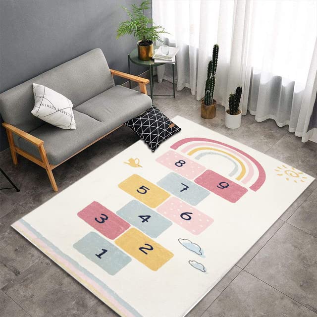 Tappeti Design Alfombra Infantil Crawl Mat Juego de rayuela arcoíris, | Antifrío y Antideslizante | Educativo Sensorial | Lavable y no tóxico con-100x160cm