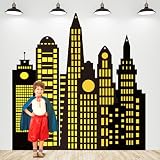 Tegeme Large Hero Theme Skyline Backdrop New York City Skyline Skyscraper Party Decoration NYC Buildings Background Cutouts Hero Backdrop for Birthday Party Photo Prop(6.4 x 6.6 ft,Stylish)