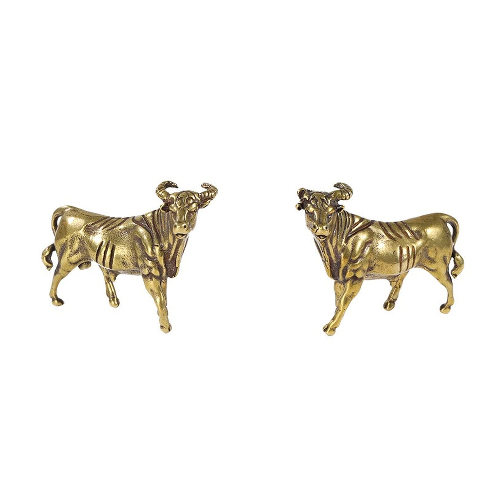 NGDFGR 2Pcs Solid Brass Bull Miniatures Figurines,Zodiac Ox Buffalo Statue Crafts Collection Desktop Small Ornament Home Sand Table Decor Accessories Study Paperweight