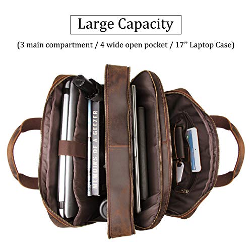 Augus Leather Briefcase Business Travel Duffel Bags for Men Laptop Bag fits 17 inches Laptop YKK Metal Zipper