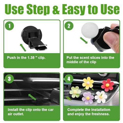 Image of 12 PCS Car Vent Clips Cute Car Accessories, Flower Car Air Outlet Clip Vent Clips for Women Car Interior Decoration (3 Size, Red, Yellow, Green, Purple)