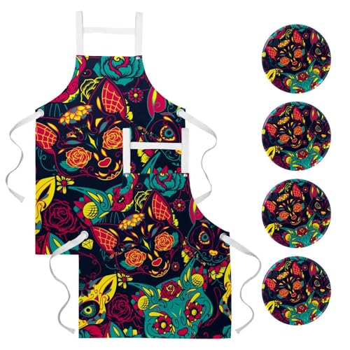 Tablier de serveuse Miss Rabbit pour restaurant avec motif floral lot de 2