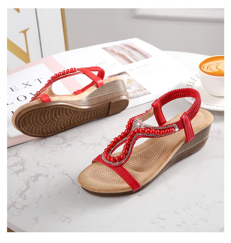 SUYGGCK Sandalo donna strass perline zeppa sandali