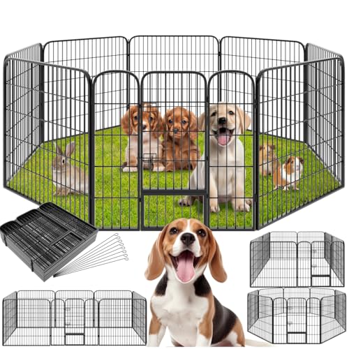 tectake® Recinto per Cuccioli, Conigli, Animali di Piccola Taglia, Recinto per Animali da Esterno, Porta con Doppio Blocco, Puntelli, Versatile, Pieghevole - Altezza 80 cm