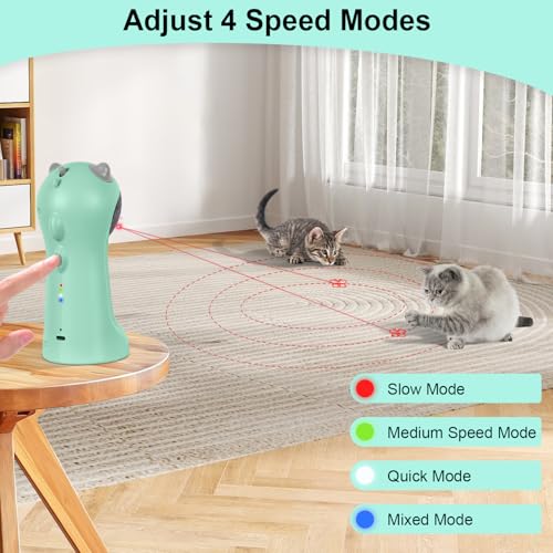 TBTeek Cat Toy, Automatic, Motion-Activated, Rechargeable, 5 Fun Patterns, Random Rotating Trajectory, 4 Speed Modes, Adjustable Light Angles for Indoor Cat Kitten Dog(Green) - Image 5