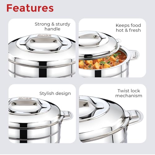 Image of AVIAS Astra Plus Gift Set - 3 Pcs 1000ML, 1500ML & 2500ML | Double Walled PUF Insulated Roti & Chapati Hot Box for Kitchen | Hot case for Rice & Gravy | Set of 3