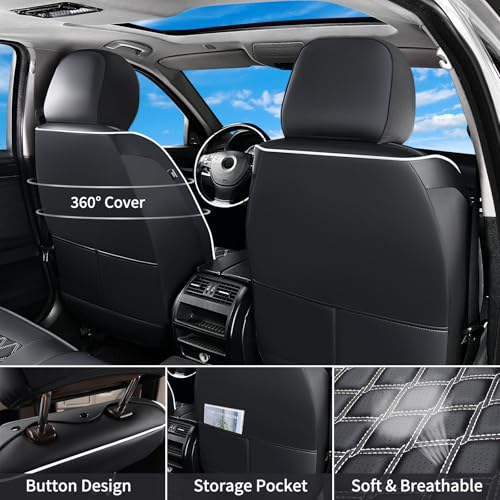 Image of Huidasource Tacoma Front Car Seat Covers, Leather Seat Cushion Cover Fit for 3rd Gen Toyota Tacoma 2016-2023 Double&Crew Cab SR,SR5, Limited,TRD Pro, TRD Sport, TRD Off-Road(Front Pair /Black&White)