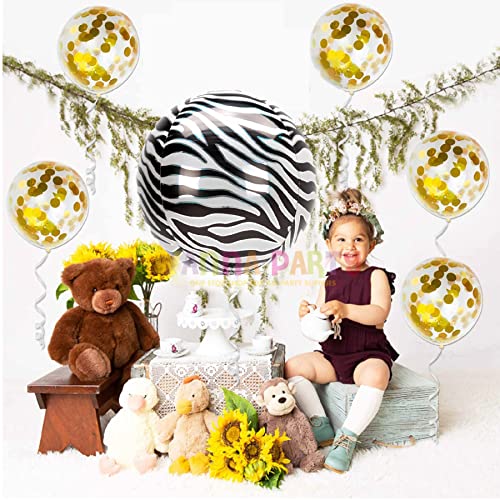 Image of Wanna Party Zebra Print Orbz Balloon, Animal Print Foil Balloons for Kids Birthday, Jungle Animal Party Theme Balloons, 16 Inches