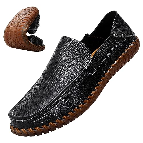 rismart Men Loafers Flats Driving Shoes Leather Casual Slip on Slipper