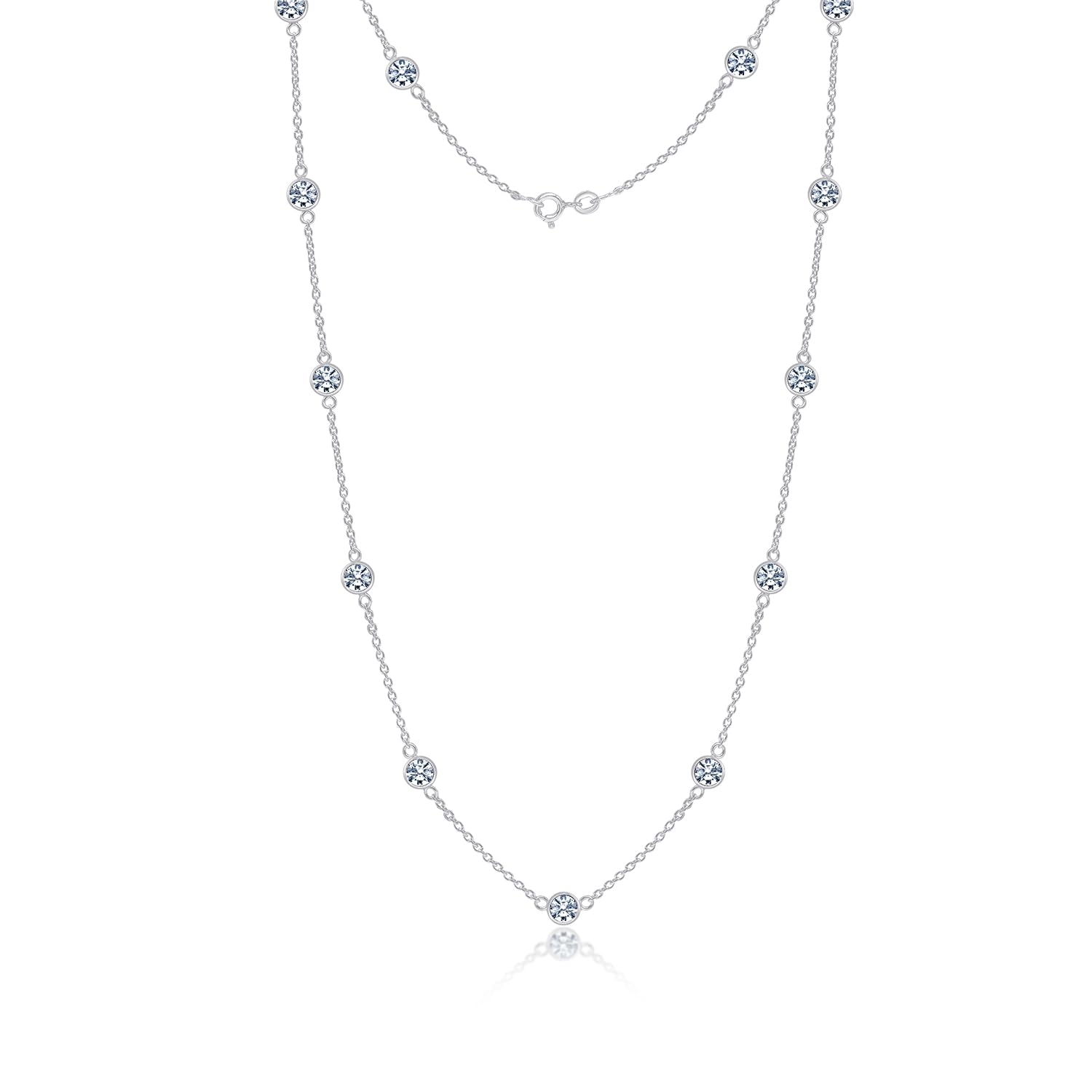 truesilver acpl 925 Sterling Silver BIS Hallmarked Round Cubic Zirconia Station Cable Link Chain Necklace for Women and Girls 16, 18, 20, 24 Inches-picture-16