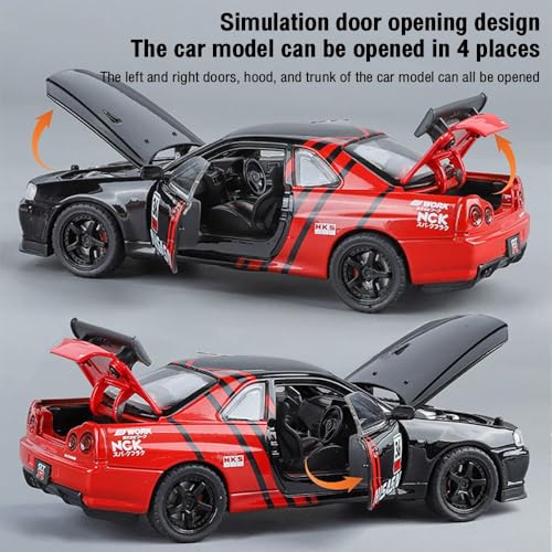 Image of 1:32 Scale Nissaan Skyline R-34 Model Alloy Metal Pull Back Toy car for Kids with Openable Doors & Light, Music Toy Vehicle for Kids (1:32 Nissaan Skyline R-34 (Black))