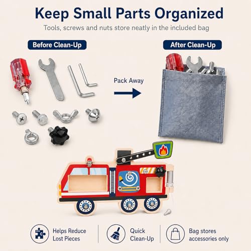 Montessori Screwdriver Busy Board Fire Truck – Wooden STEM Fine Motor Skills Sensory Learning Toy for Kids Ages 3-8, Educational Birthday with Storage Bag - Image 5