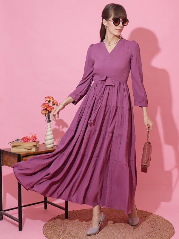 Image of Honky Tonky Women's Casual 3 /4 Sleeve Crepe Fit and Flare Dress| Comfortable Relaxed Fit Summer Party Dress