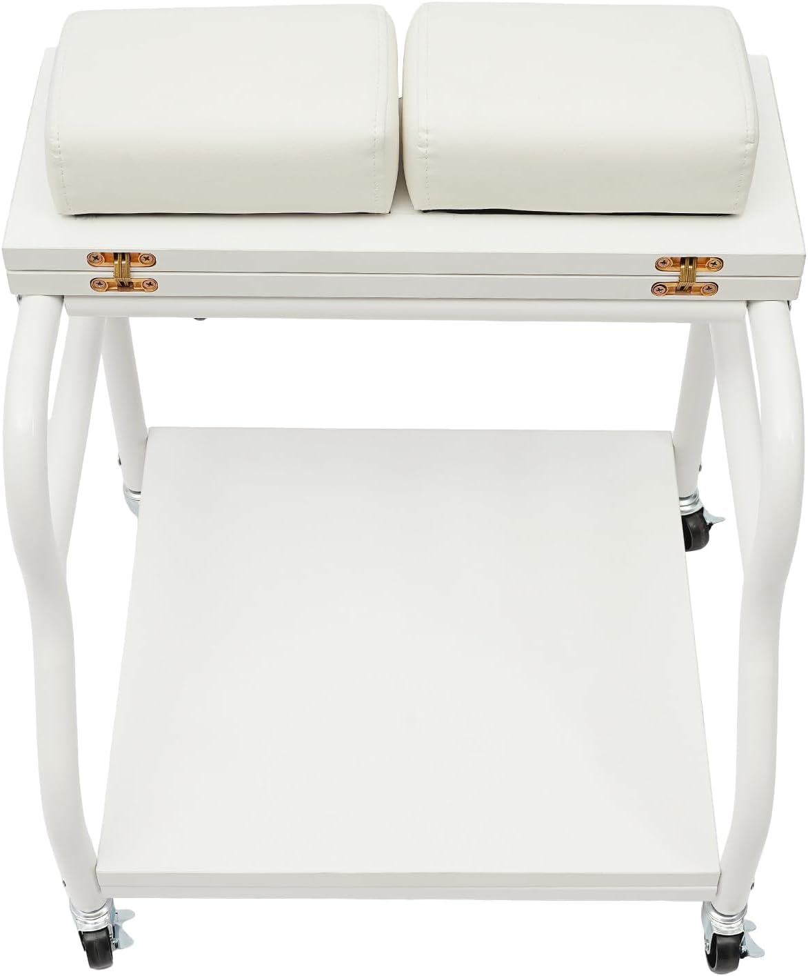 Pedicure Cart Foot Bath Trolley, Beauty Salon Nail Trolley Cart Portable Esthetician Rolling Cart Manicure Funiture Massage Stool Footrest Stand with PU Cushion & Locking Wheels for Spa Salons (White)