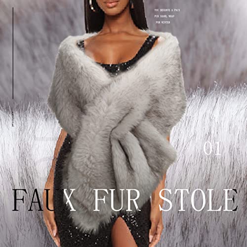 Women’s Wedding Faux Fur Shawl 1920s Fur Wraps and Shawls Winter Fur Stole Cape Bridal Fur Wrap with Brooch3