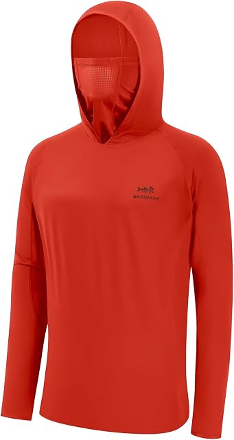 Bassdash UPF 50+ Chemise de pêche manches longues homme avec masque UV Cou Gaiter Hoodie