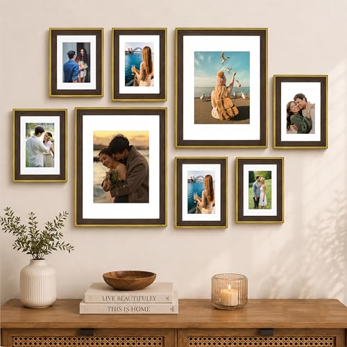 Image of Art Street Rustic Brown & Gold Gallery Wall Photo Frame Set | Modern Memory Timeline Wall Decor for Living Room, Bedroom & Family Photo Collage Display