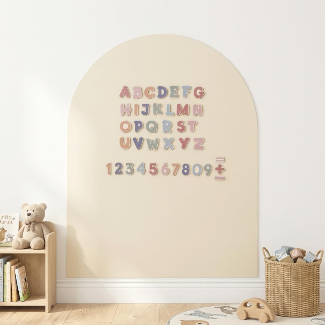 CAALMA Magnetic Wall Decal 40 x 32 - Magnetic Chalkboard for Wall - Strong Adhesive with Aesthetic Magnetic Letter, Chalk and Cloth (Neutral Beige)