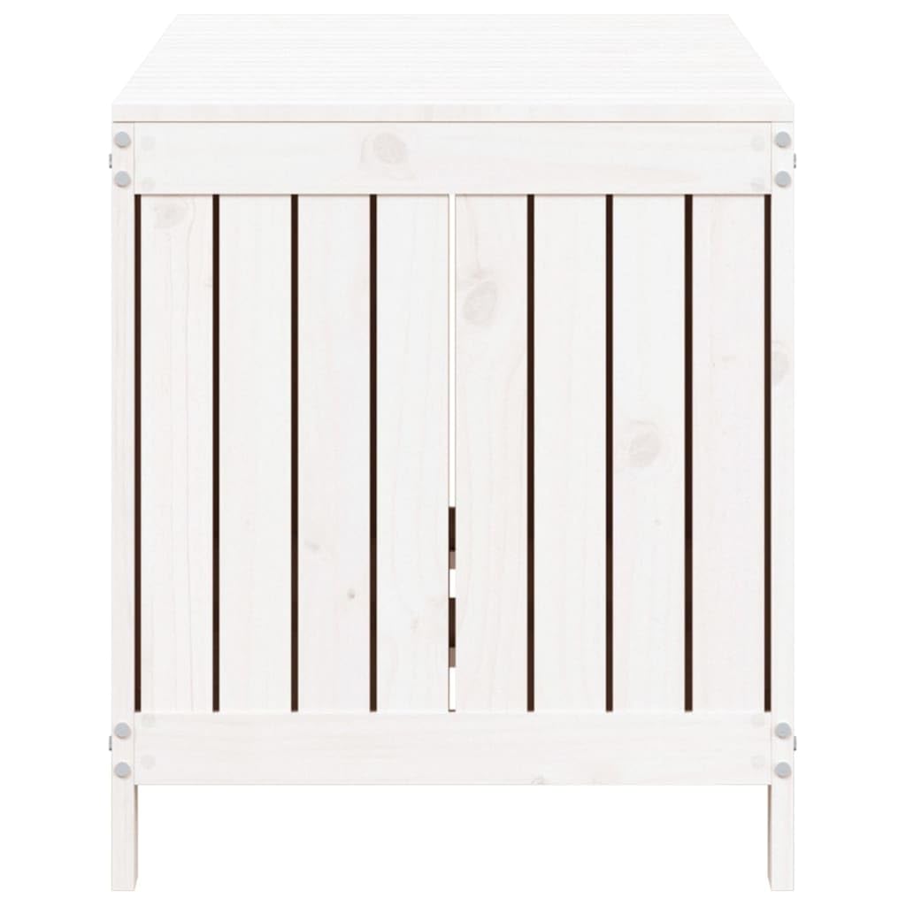 Baúl de jardín blanco de madera de pino maciza, 121 x 55 x 64 cm, con muelle de gas, espacio para herramientas de jardín, caja de cojines, caja de almacenamiento, caja de terraza, caja de