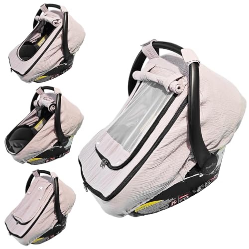 Image of HippoBaby Car Seat Cover Baby with 100% Cotton Muslin Material | Breathable Carseat Covers Baby Girls | Infant Car Seat Cover | Car Seat Canopy for Boys and Girls (Light Gray)