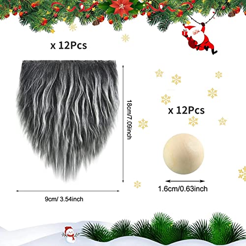 runrayay 12Pcs Pre-Cut Gnome Beard for Crafting Grey Faux Fur Fabric Handmade Dwarf Beard with 12Pcs Wooden Balls Nose for Festival Home Decor Diy - Image 2