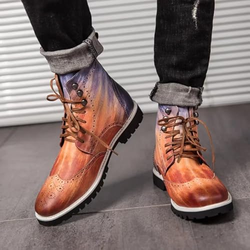 Mens Retro Brogue Leather Lace-Up High Top Ankle Boots Casual Vintage Wingtip Chukka Dress Boots for Business Office Daily Formal3