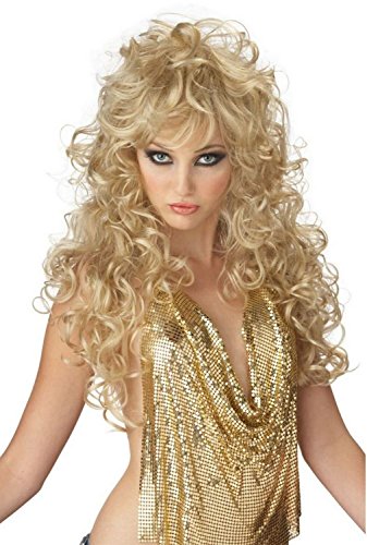 Perruque blonde 80's longue taille unique pour déguisement rétro de femme