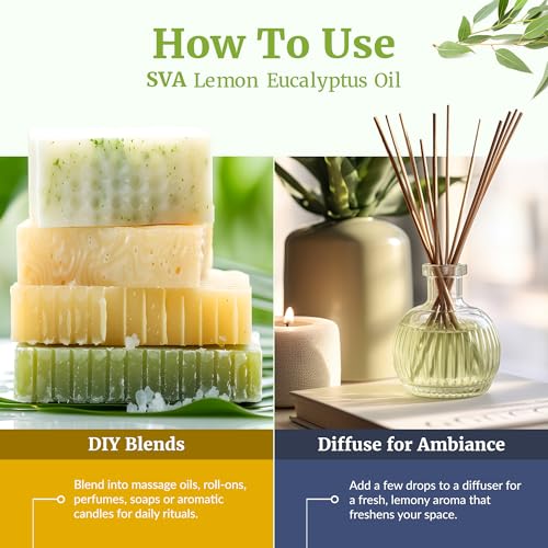 Image of SVA Lemon Eucalyptus Essential Oil 4 Fl Oz - for Diffuser, Skin & Hair Care - Ideal for Massage & DIY Blends - with Dropper