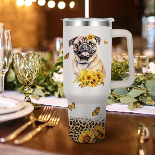 Image of Pug Tumbler for Womens,Vacuum Insulated Travel Cup 40oz