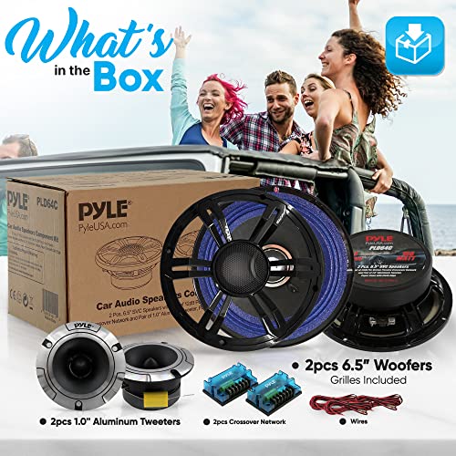 Pyle 6.5" Component Speakers for Car Audio, 2 Pair Kit Includes Pair of Crossover Networks and 1'' Aluminum Tweeters - Image 2