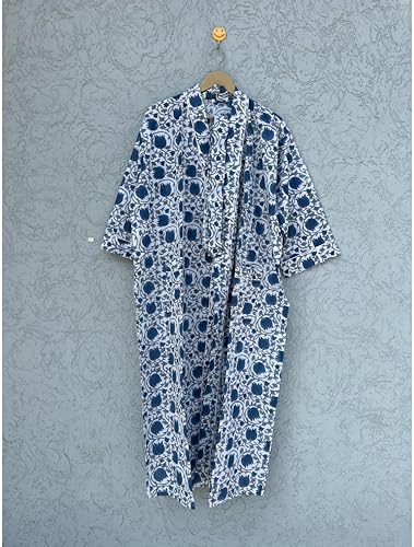Image of Hand block print Cotton Kimono bikini cover up,Indian Hand block print Cotton Bath Robe,Swim Wear,Nighrwere Dressing Gown