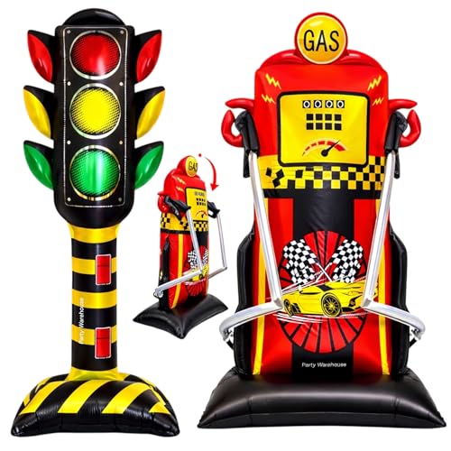 Image of Party Warehouse Racing Theme XXL Self Standing Foil Balloons |Traffic Signal & Gas Pump foil Balloons for Kids Birthday,Car /Race Theme Party & Motorsport Event|Race Decoration set(Pack of 2) 4ft