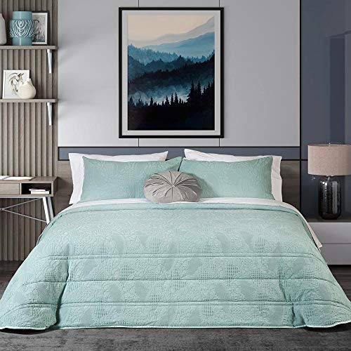 NORA HOME Boutí Colcha Edredon Acolchado Cama 150 Verde - Potus. Relleno 150 gr/m². 2 Fundas Cojin Decorativas a Juego Incluidas