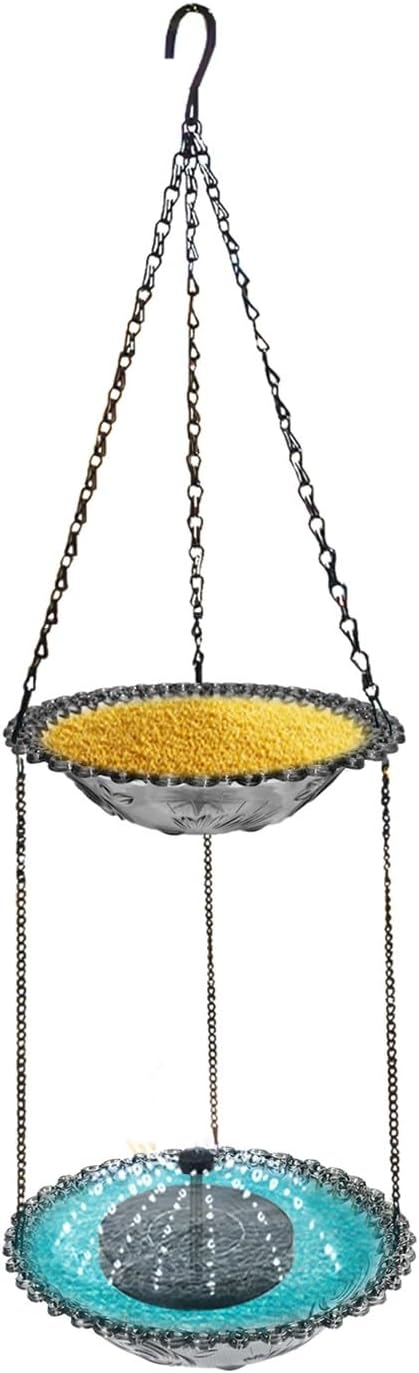 Solar Cascade Hanging Bird Bath Fountain, 2 Layer Birdbaths for Outdoors with Plastic Bowl, 5 Spray Modes Hummingbird Bath for Backyard Yard Patio Decor(Pink)