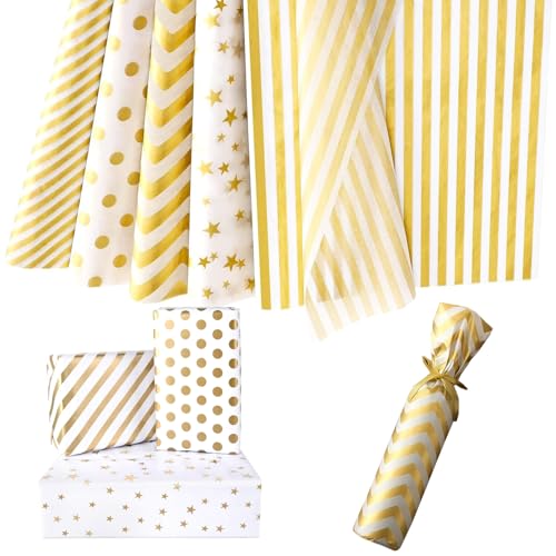 50 Hojas Papel Seda para Envolver,50x35cm Papel de Seda Blanco Dorado para Manualidades Flores Bricolaje Decoración,Embalaje de Regalos para Fiestas de Halloween Navidad Cumpleaños Bodas