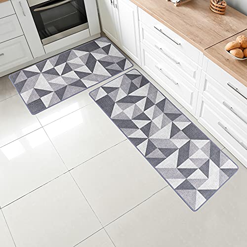 Kitchen Rug Sets 2 Piece,Kitchen Mat for Floor,Non-Slip Kitchen Rugs,Comfortable Foot Feel,Suitable for Kitchen,Sink,Room.(Greyï¼Œ17"x47"+17"x31")
