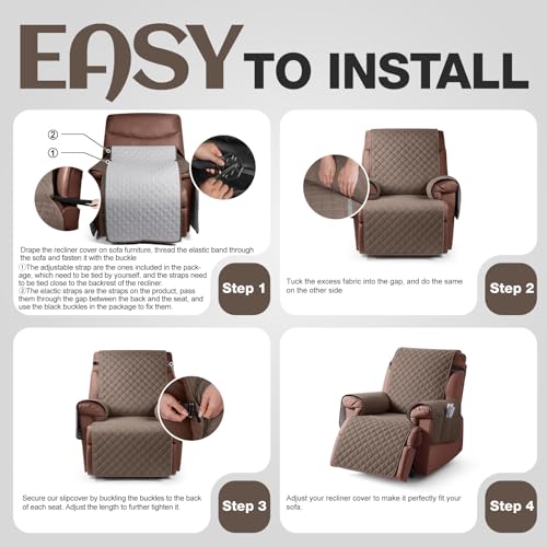 Image of KinCam 100% Waterproof Recliner Chair Cover, Reclining Couch Covers for Pets, Dogs, Recliner Couch Slipcover Furniture Protector with Elastic Straps for Kids(23.6 inch, Brown)