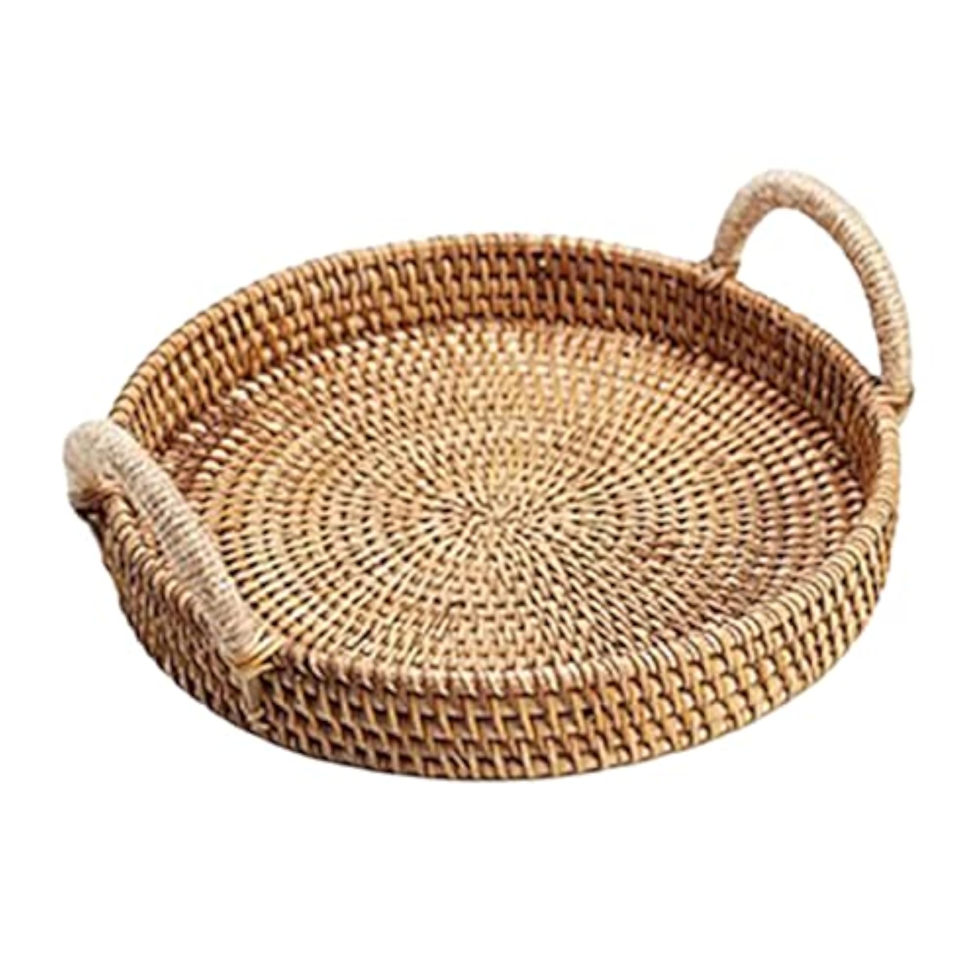Handwoven Wicker Serving Basket with Handles, Round