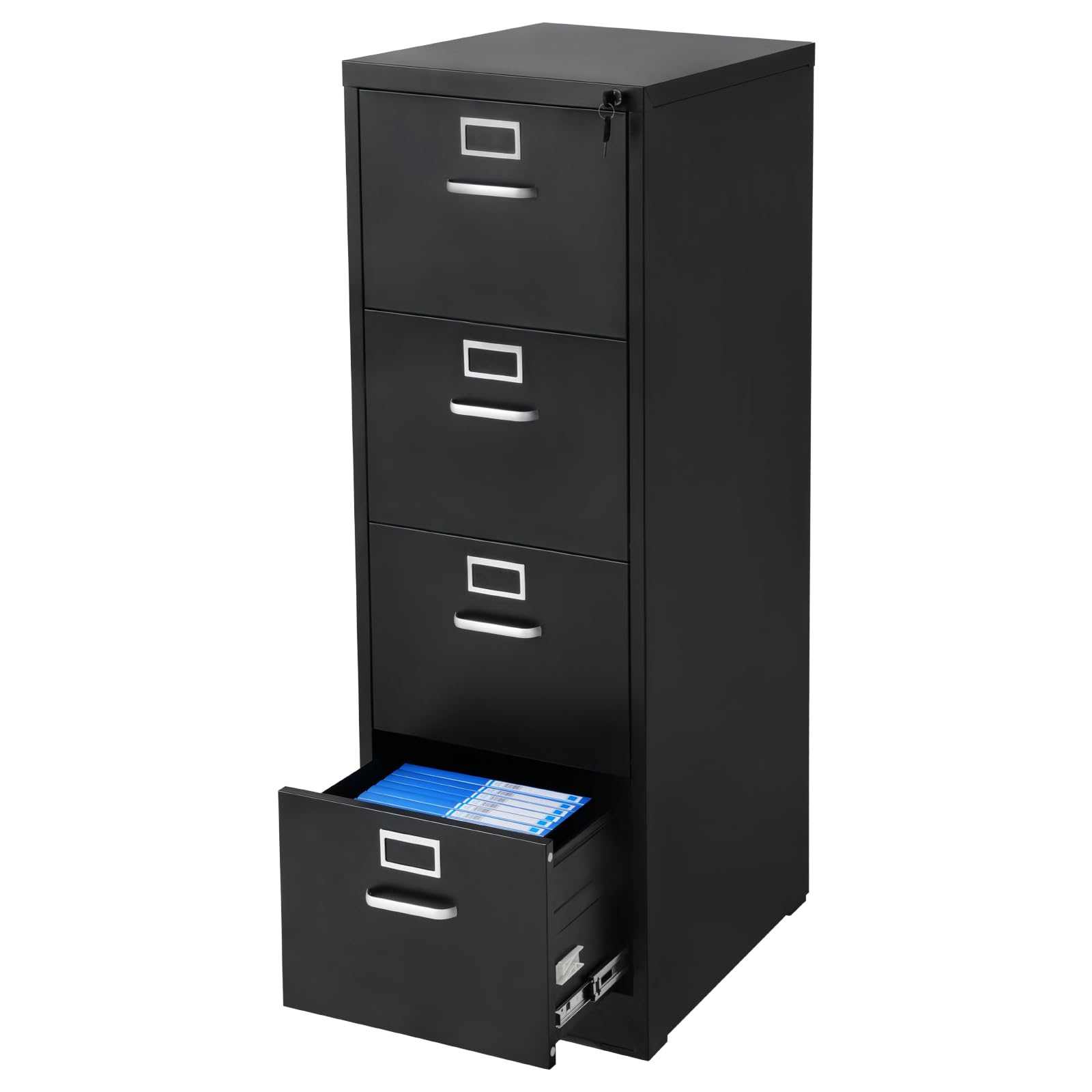 VEVOR Mobiletto Portadocumenti con 4 Cassetti e Serratura, in Metallo per Ufficio Domestico, Mobiletto Portaoggetti con Asta Appendiabiti Rimovibile, Organizzatore per File A4, Nero