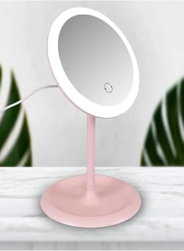 Mobee White Touch Led Lighted Usb Li Round Table Top Makeup Mirror