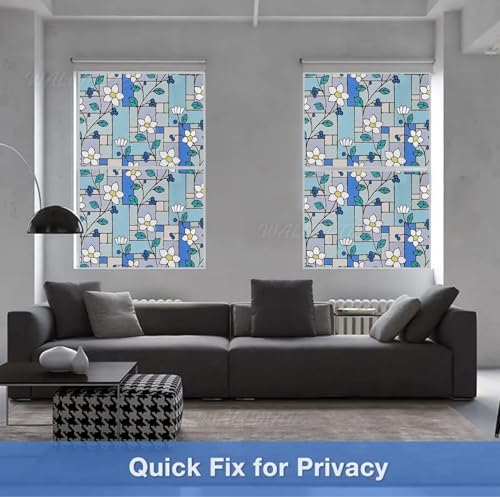 Image of WALLMATE Self Adhesive Window Film Frosted 3D Glass Door Window Frosted Film for Home /Office /Bathroom & Living Room Multicolor Frosted Film (16 x 175 Inch, Jasmin Flower)