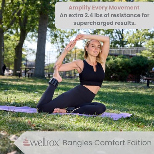 Image of Wellrox Weighted Bangles - Adjustable Ankle and Wrist Weights for Women & Men - Set of Ankle Weights 2 lbs (1 lb Each Wrist Weight) | Weighted Arm Bands for Pilates, Yoga, Running & Walking